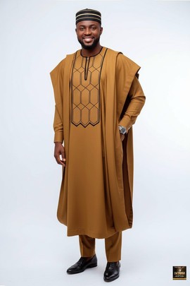 Gold Agbada set with cap