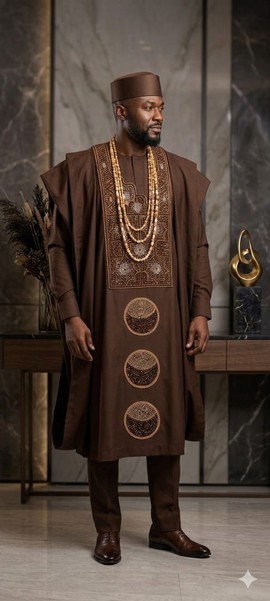 Agbada with kaftan and trouser with classic embroidery