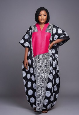 Elegant Black and Pink Ankara Maxi Dress - Unique Style