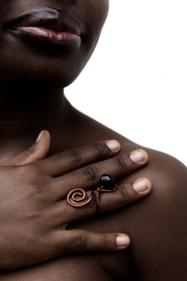 Copper Spiral Ring - Black Bead