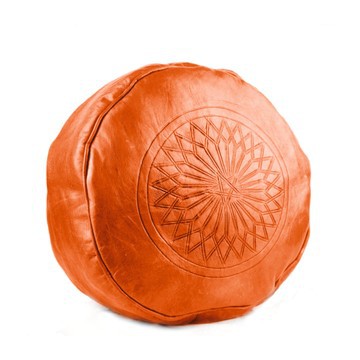 Grand pouf en vrai cuir Naturel Marron