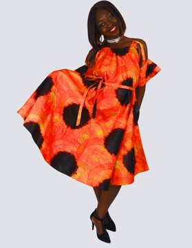 flared dress in printed bazin