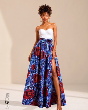Maxi jupe taille haute en wax premium