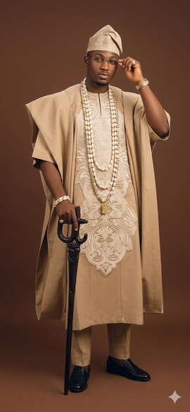 Ensemble traditionnel Agbada raffiné couleur tan