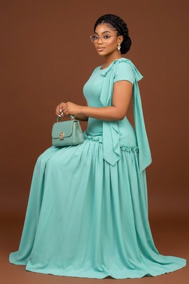 Turquoise long gown Elegant flow dress
