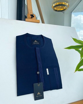 A midnight blue front Flap with an a line embroidery details African kaftan