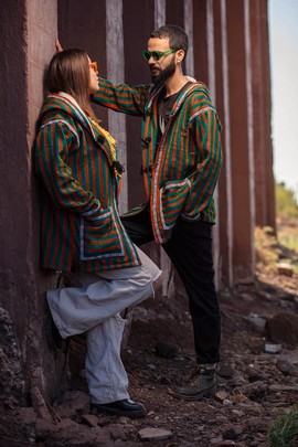 Unisex Green and red Embroidered Berber Coat, Amazigh Berber Jacket, Handmade Boho Clothing