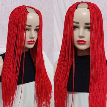 Perruque de tresses, tresses de boîte, perruque rouge, perruque en u