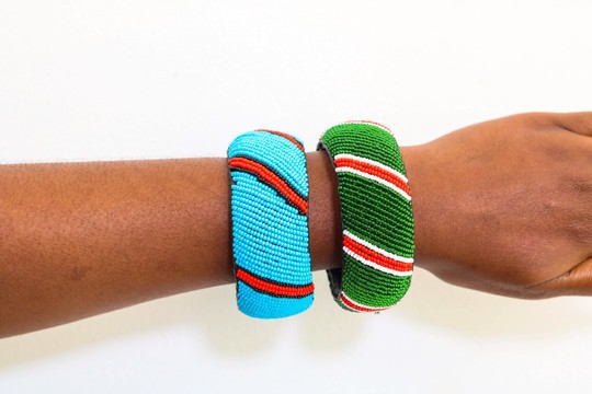 Handmade African Beaded Cuff Bracelets for Women – Kenya Flag Inspired Statement Bangles