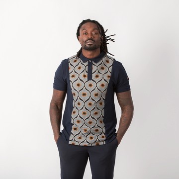 Navy blue polo shirt with a touch of wax