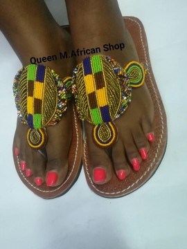 African Women Maasai Green sandals