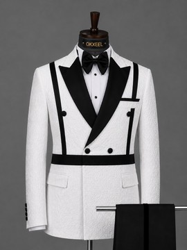 OKXEEL Ivory Monarch Double-Breasted Tuxedo Suit