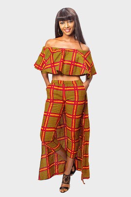 African Print Ankara Off the Shoulder Crop Top and Matching  Cape Pencil Pants