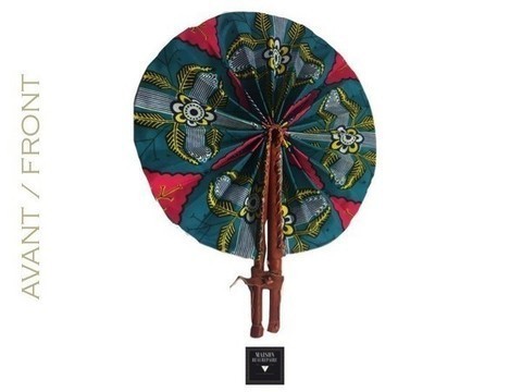 Blue and red leather and wax fan
