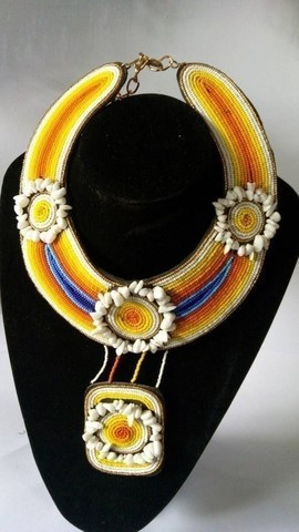 African Cowrie shell necklace, Beaded pendant necklace, Boho necklace, Christmas gift for her