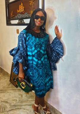Robe africaine mi-longue bicolore pour femme africaine pour les beaux jours/mariages/occasions
