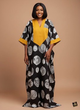 The Sahara Sunburst Mustard &amp; Midnight Adire Buba Kaftan