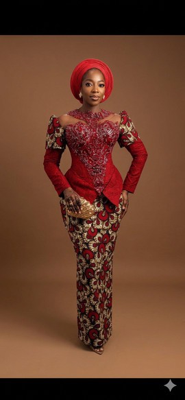 Crimson and Earthy Fan Ankara Peplum Ensemble