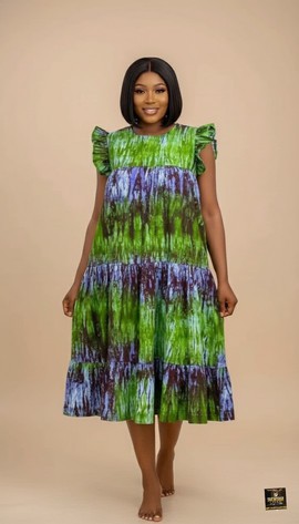 Robe midi Adire à volants Titilayo