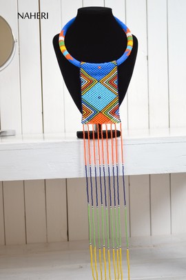 African Beaded Necklace | Zulu Beaded Fringe Necklace | Tiered &amp; Tribal