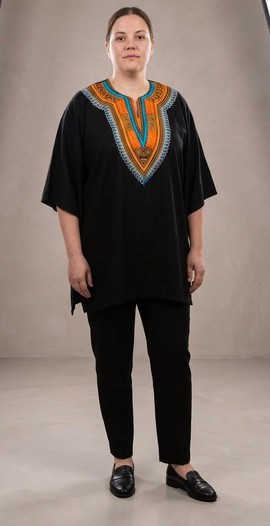 Tunique femme – Mélange coton et plastron en Wax coloré