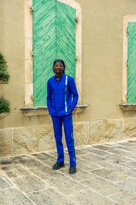 Chemise Aseda – Bleu Saphir Pagne Sénoufo