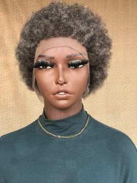 Full lace Salt and pepper human hair Afro wig for Women
