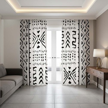 Geometrical White and Black Blackout Curtains (Two-Piece) LARGER SIZES AVAILABLE
