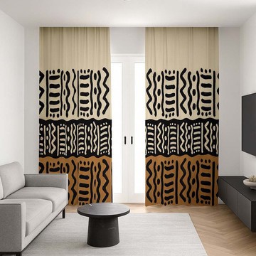 African Kuba Tribal Blackout Curtains Beige (Two Piece) LARGER SIZES AVAILABLE