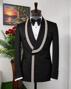 Black Sovereign Double-Breasted Shawl Lapel Tuxedo Suit