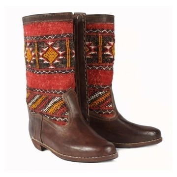 BIG SALE! Genuine leather boots with Kilim Handmade by Cuiroma craftsmen in Morocco