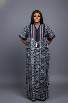 Robe caftan maxi en batik à motifs multicolores Kemi