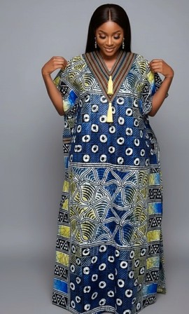 Tutu Multicolor Patterned Maxi Batik Kaftan Dress