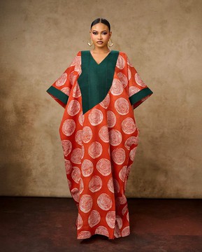 Orange Ankara Boubou Gown – Elegant African Print Kaftan Dress