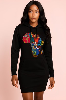 Hoodie Dress - "Ankara Africa Map"