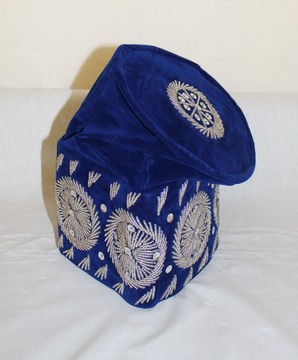 Blue Velvet  and Silver Embroidered Hat/Cap, Yoruba Traditonal Embroidered Cap, Yoruba Cap