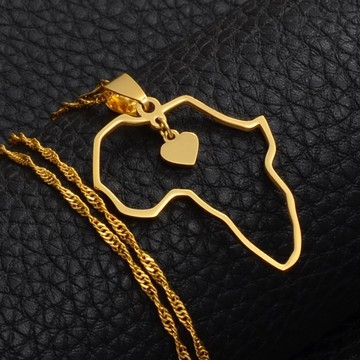 African map necklace with heart