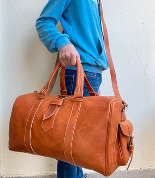 Sac à voyage fait à la main en cuir véritable avec compartiment à chaussures - Grand sac de week-end