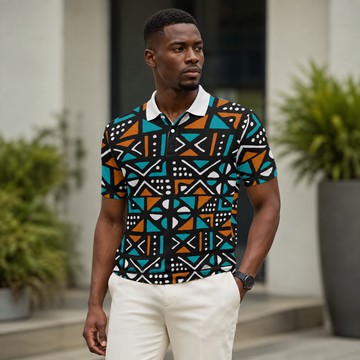 Colorful Mudcloth Print Men's Heavyweight Polyester Polo Shirt | African Lifestyle Apparel | Bynelo