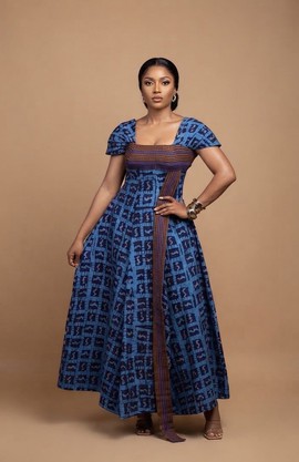 Blue and Brown Patterned Maxi Dress