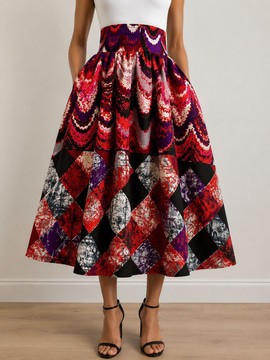 Women's midi skirt in wax print – High-waisted African skirt – Colorful flared skirt –
