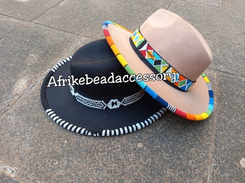 2 pieces of fedora hats, Beaded fedora, African fedora
