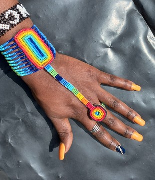 beaded bracelet attached to a beaded ring, rainbow bracelets