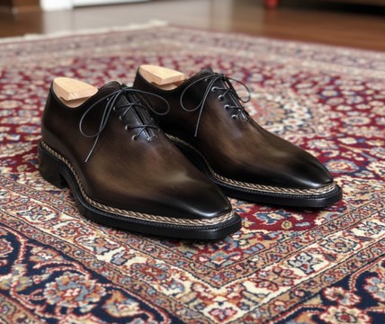Handmade Men Dark Brown Shaded Leather Lace Up Formal Shoes.