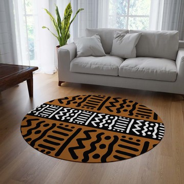 Traditional Round Rug African Carpet Kuba Print (LARGER SIZES AVAILABLE)