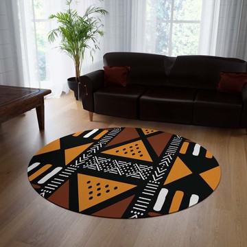 Tribal Traditional Round Rugs Orange Carpet Design (LARGER SIZES AVAILABLE)