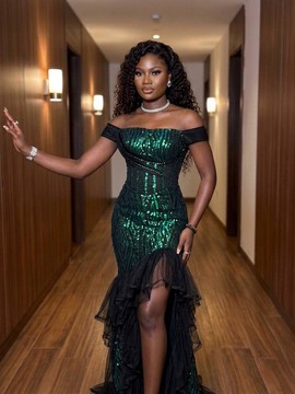 Emerald Off-shoulder Lace Gown