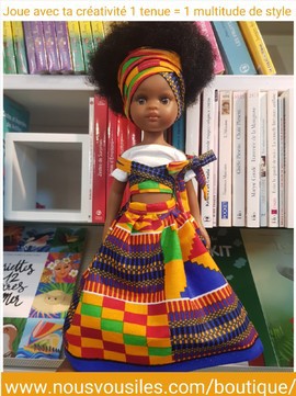Black doll Imany Colibri Dolls - KENTE - Modular dress