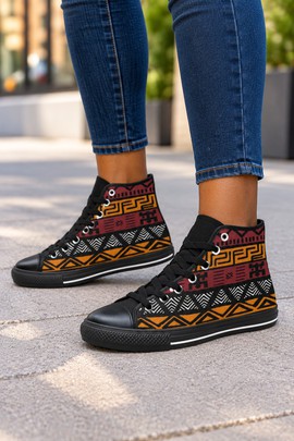 Bogolan Mudcloth Women's Classic High Top Canvas Shoes | African Print High Top Sneakers