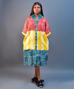 Batik Mix and Match Midi Dress(Red/yellow/blue)